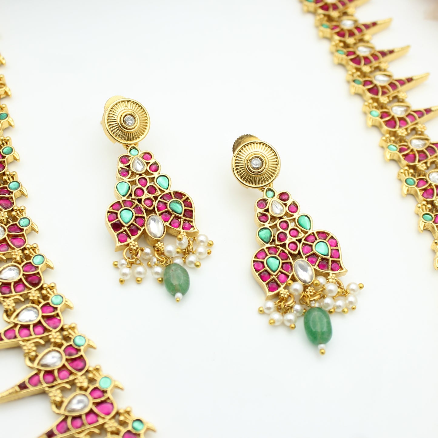 Jadau Parrot 2 In 1 Long Necklace With Push Back Earrings