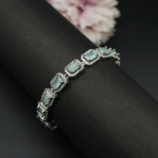 Platinum mint green colour chain bracelet
