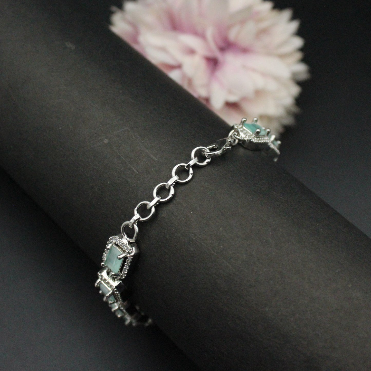Platinum mint green colour chain bracelet