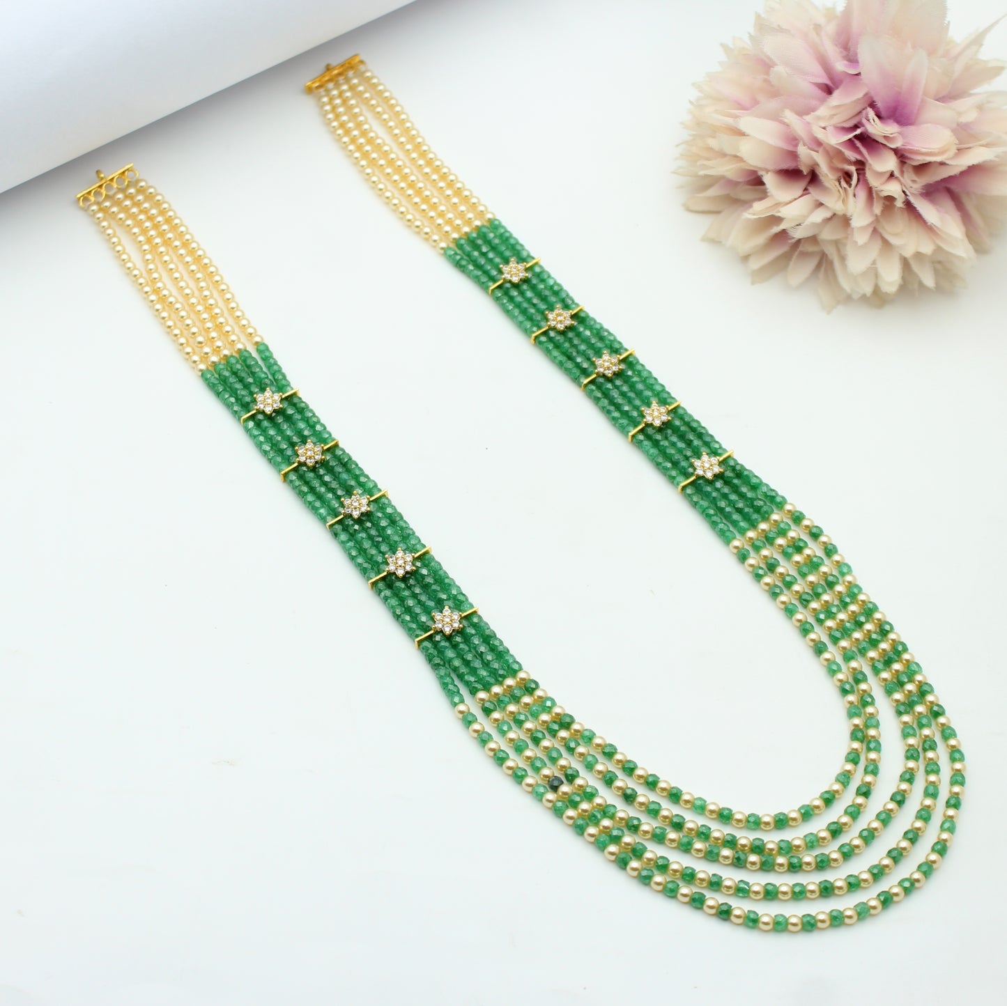 5 Lines Sugar Beads Mala Green