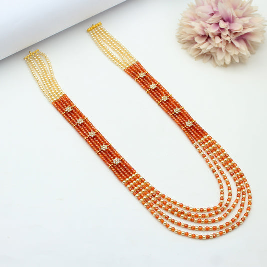 5 Lines Sugar Beads Mala Orange