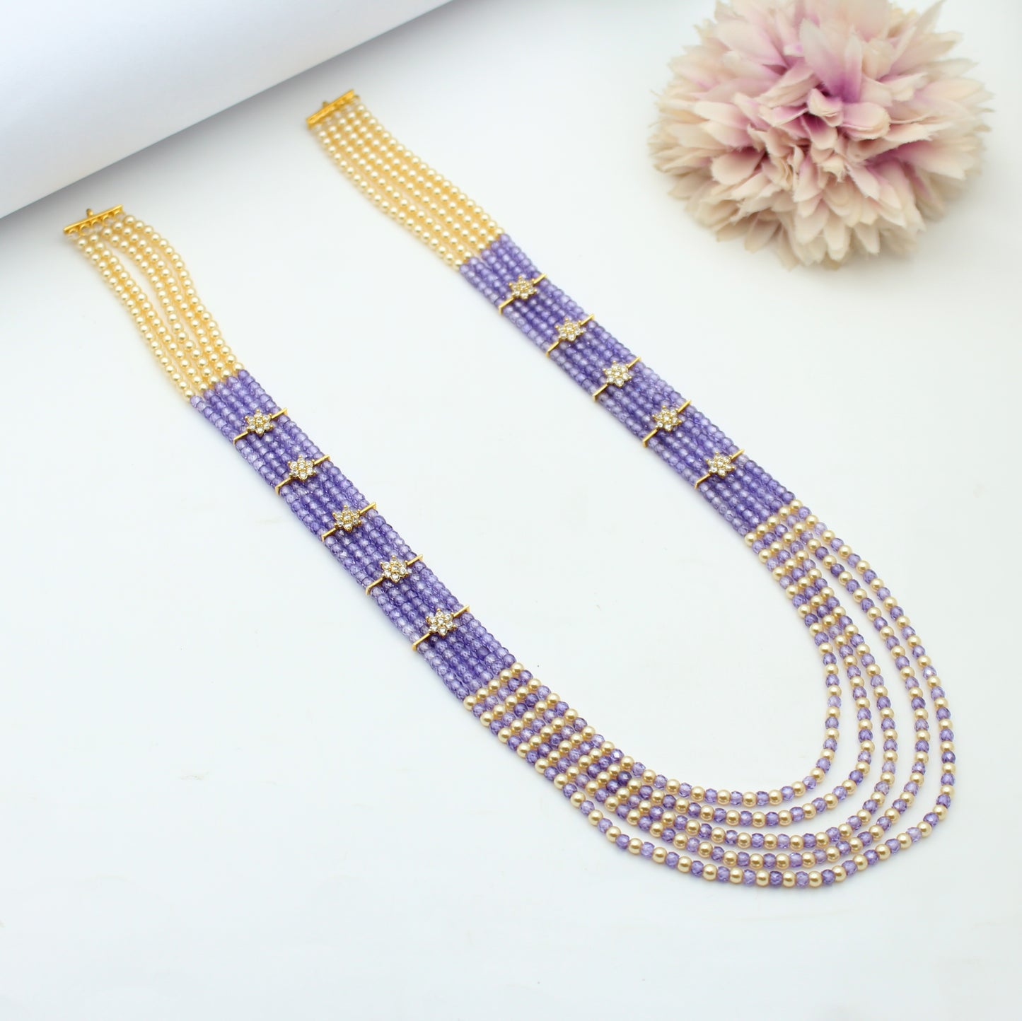 5 Lines Sugar Beads Mala Purple