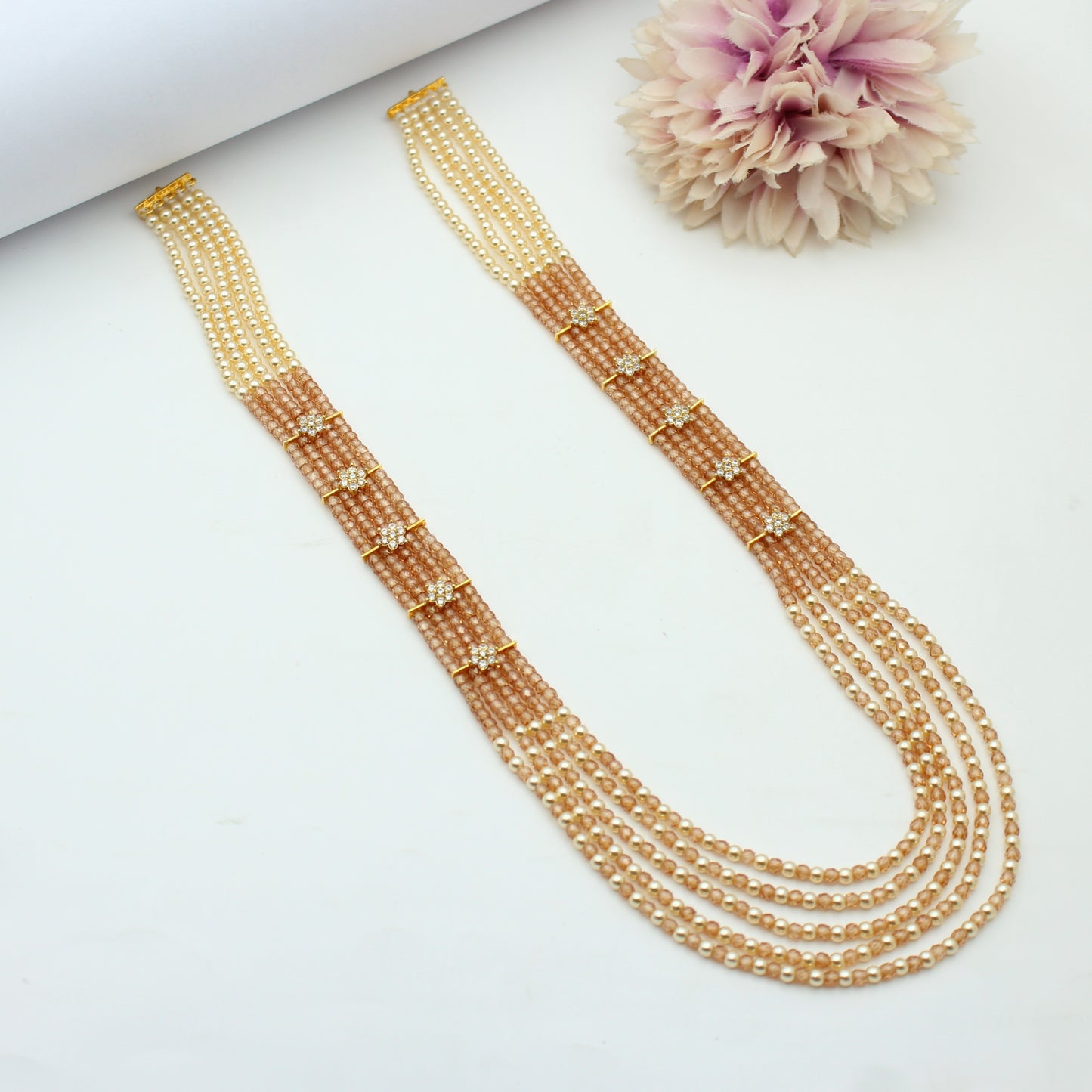 5 Lines Sugar Beads Mala Dark Honey Colour