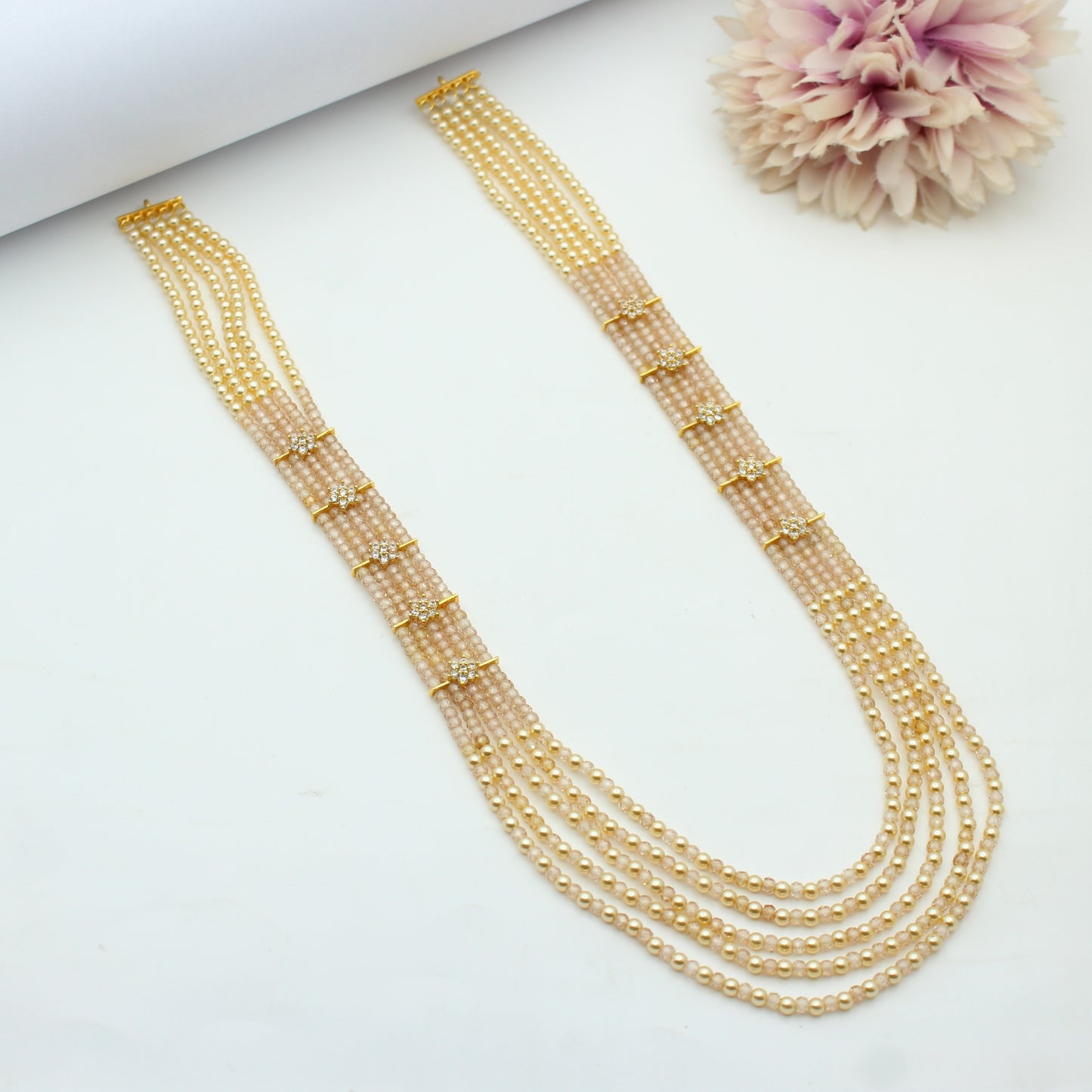 5 Lines Sugar Beads Mala Light Honey
