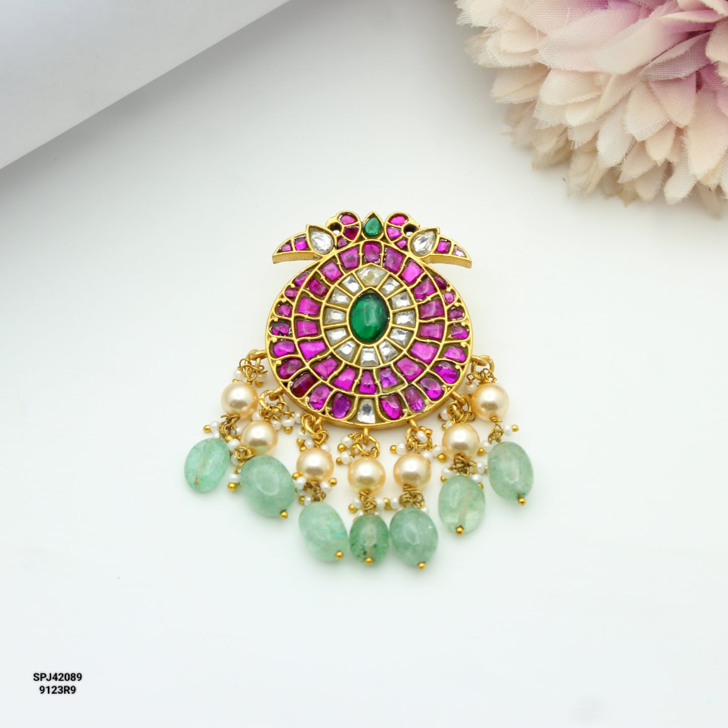 Jadau Peacock Pendant