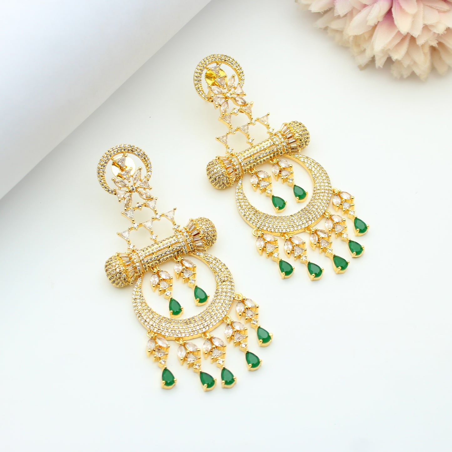 GP Uncut Chandbali Earrings Green