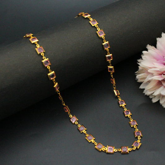 Crystal Stone Gold Chain Pink 24"
