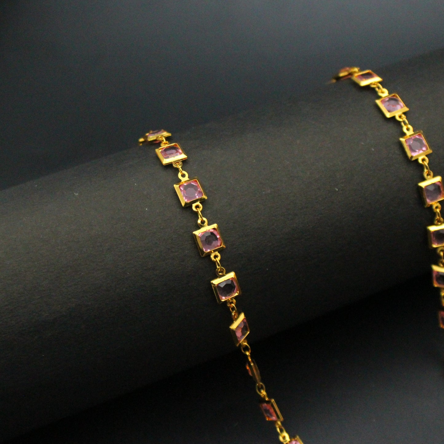 Crystal Stone Gold Chain Pink 24"