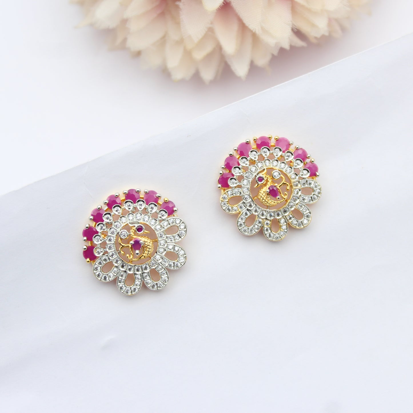 GJ Peacock Studs Red Screw Back