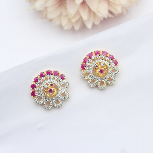 GJ Peacock Studs Red Screw Back