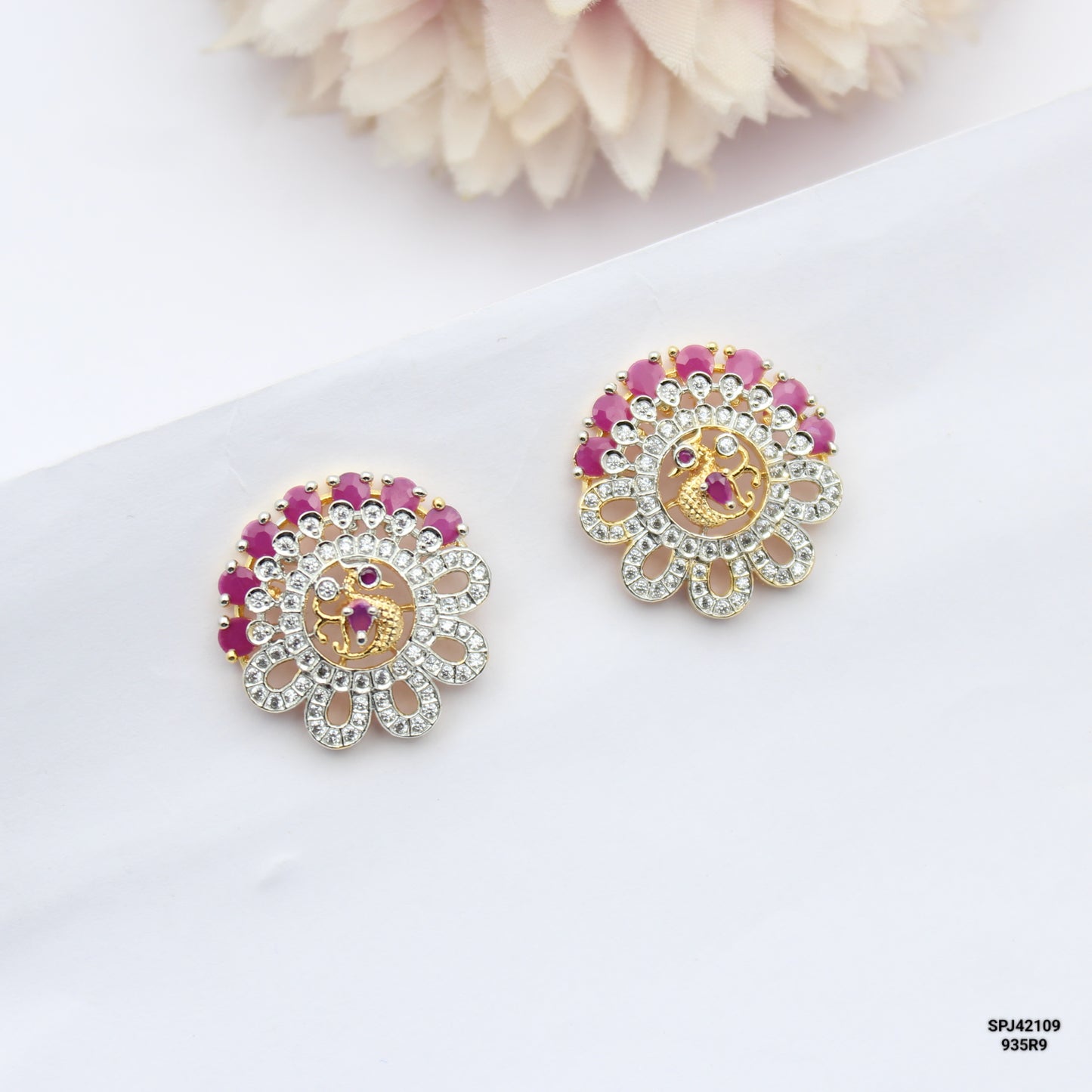 GJ Peacock Studs Red Screw Back
