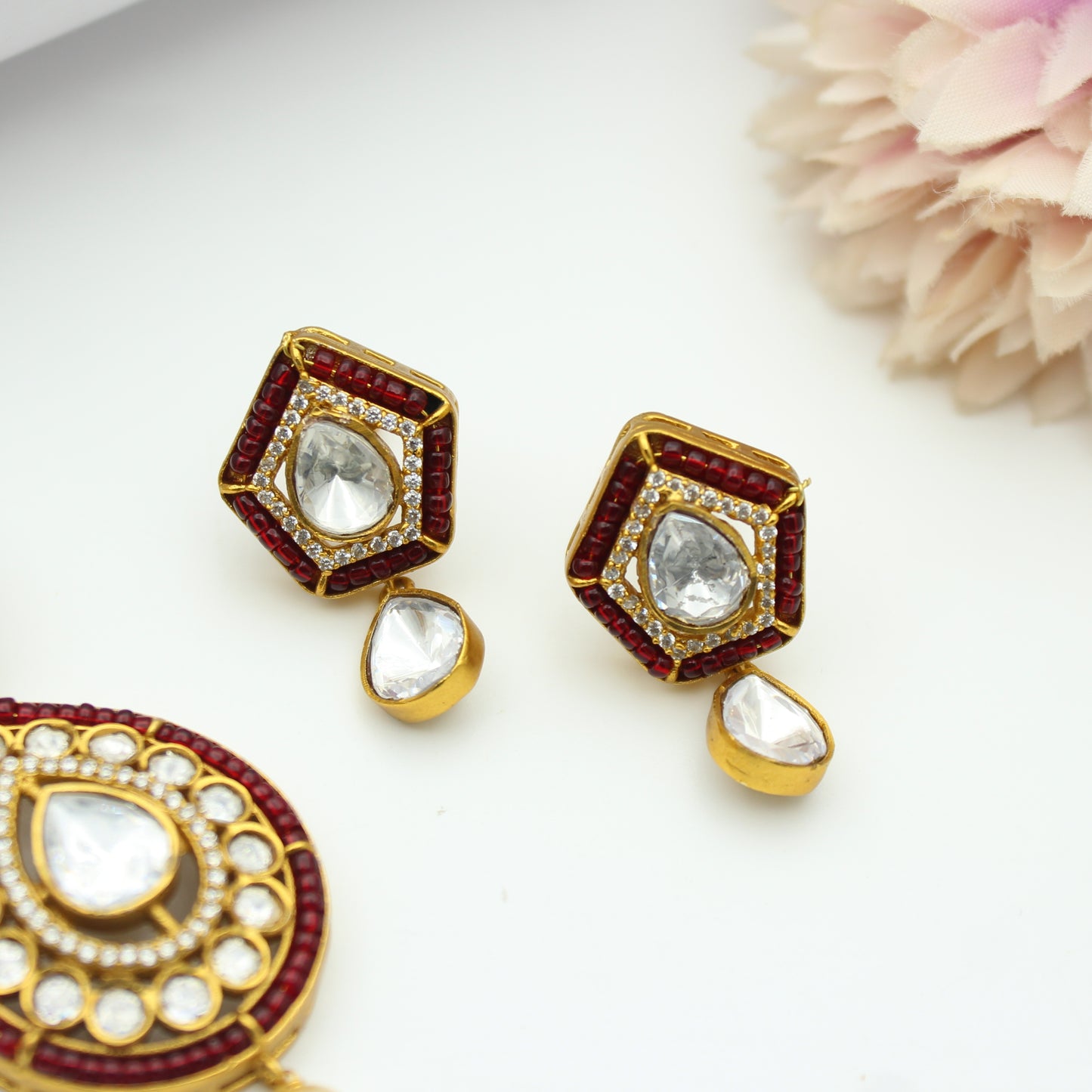 White Moissanite Pendant Set With Screw Back Earrings