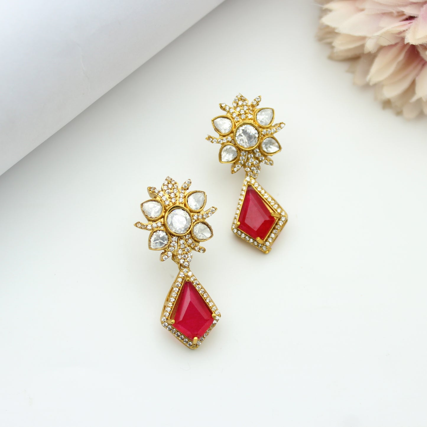 Moissanite Red Earrings