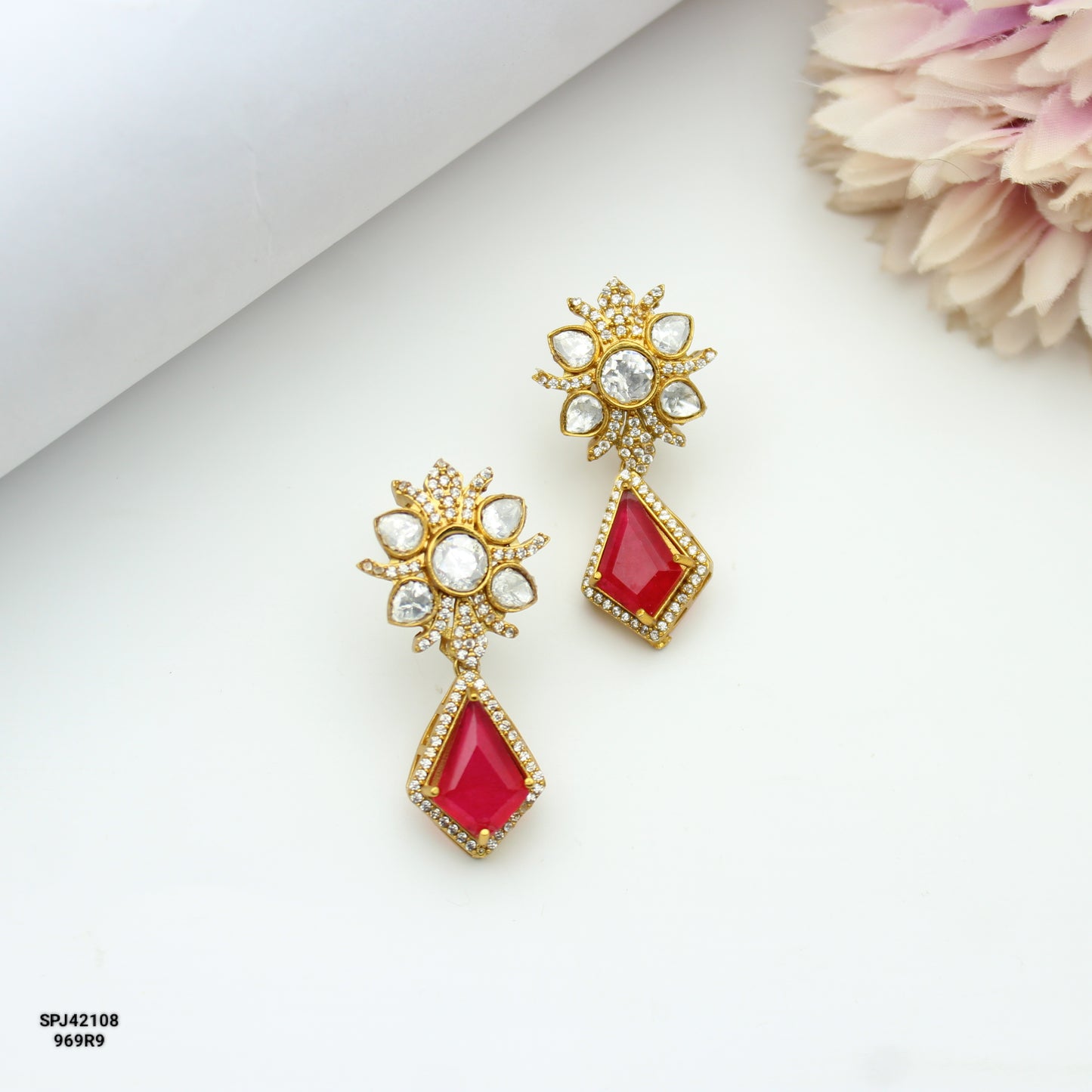 Moissanite Red Earrings