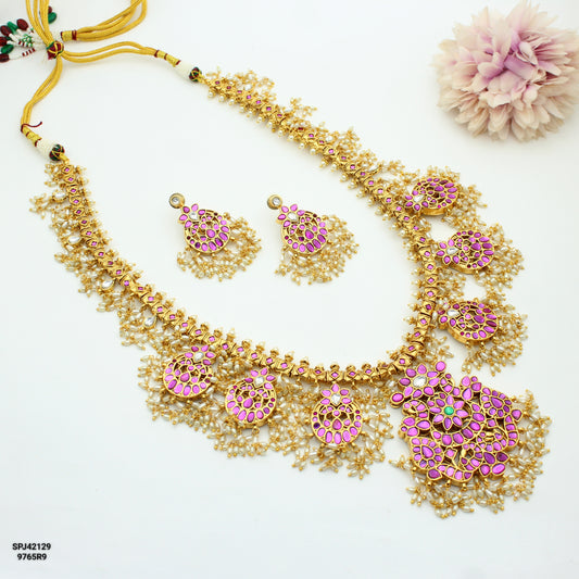 Jadau Guttapusalu 2 in 1 Necklace Long With Push Back Earrings