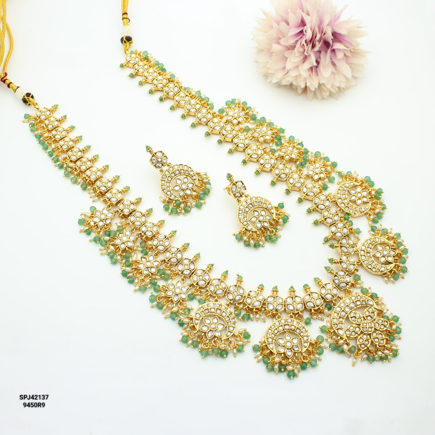 Jadau Full Whit Long With Push Back Earrings