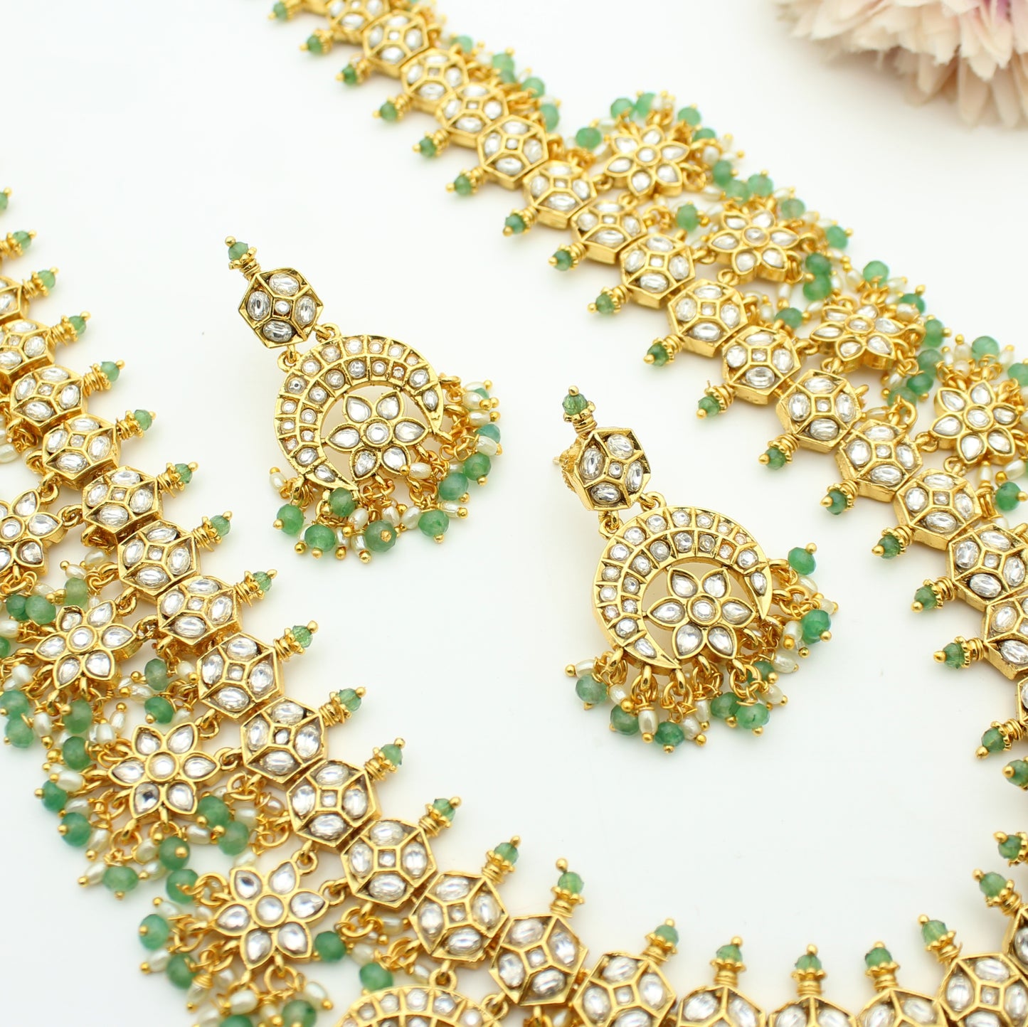 Jadau Full Whit Long With Push Back Earrings