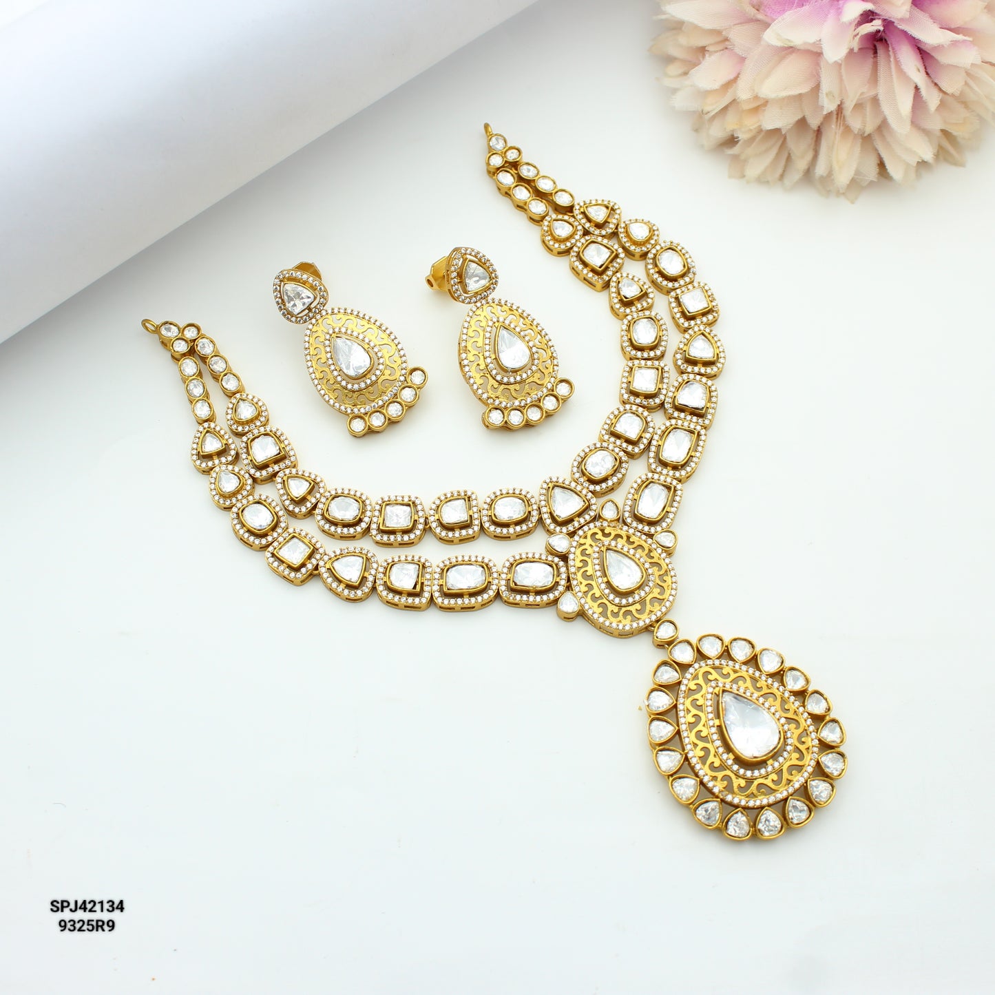 Victorian Moissanite 2 Layers Short Necklace Set
