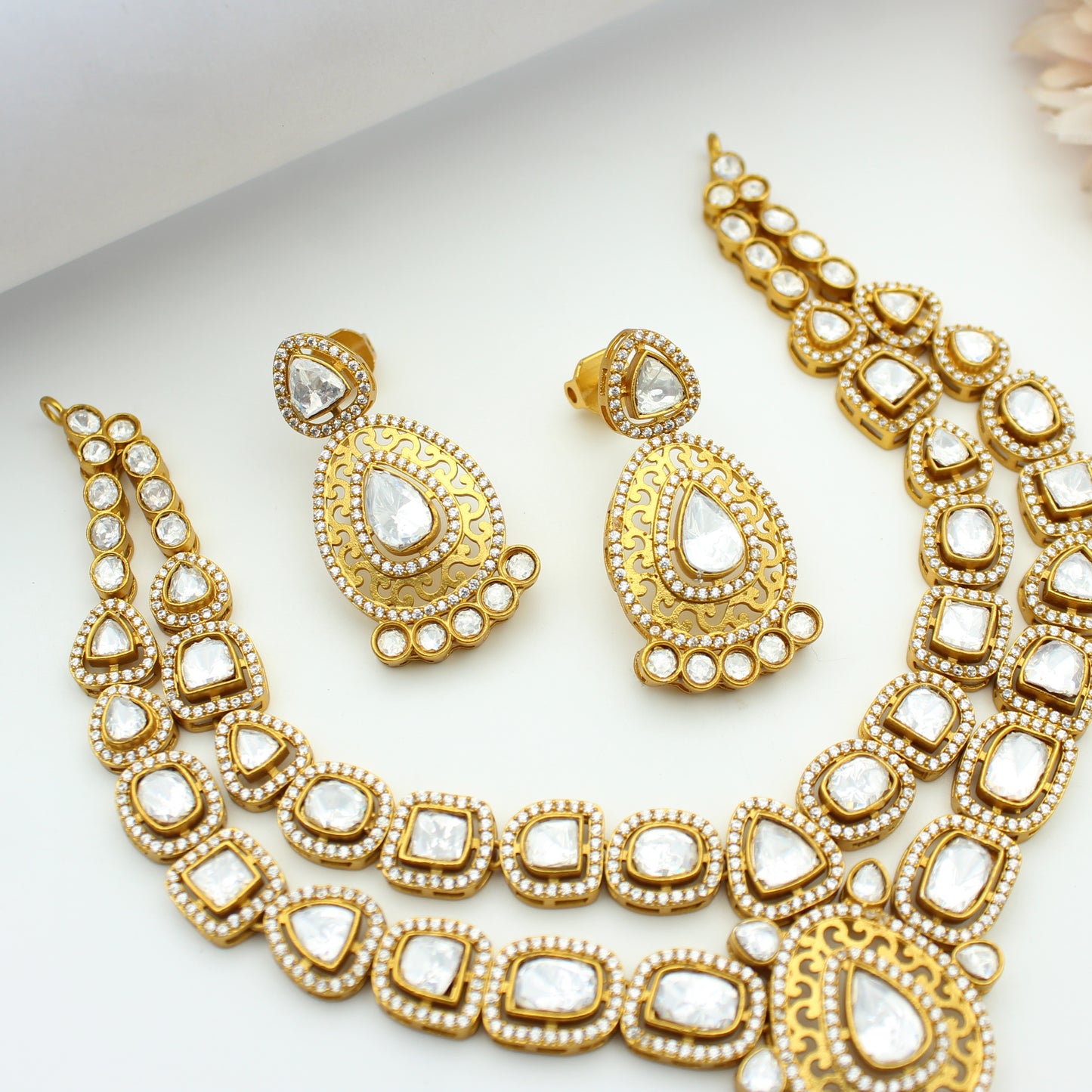 Victorian Moissanite 2 Layers Short Necklace Set