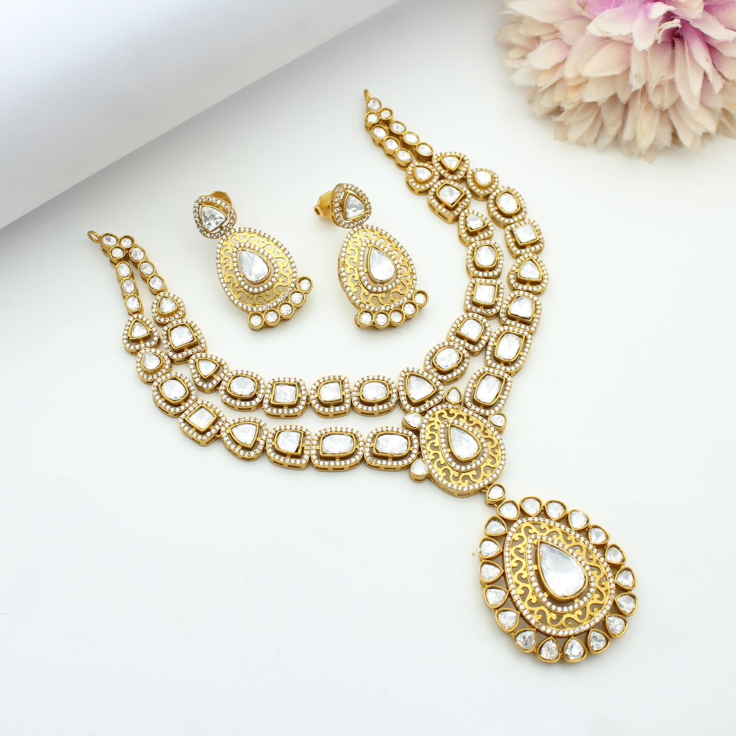 Victorian Moissanite 2 Layers Short Necklace Set