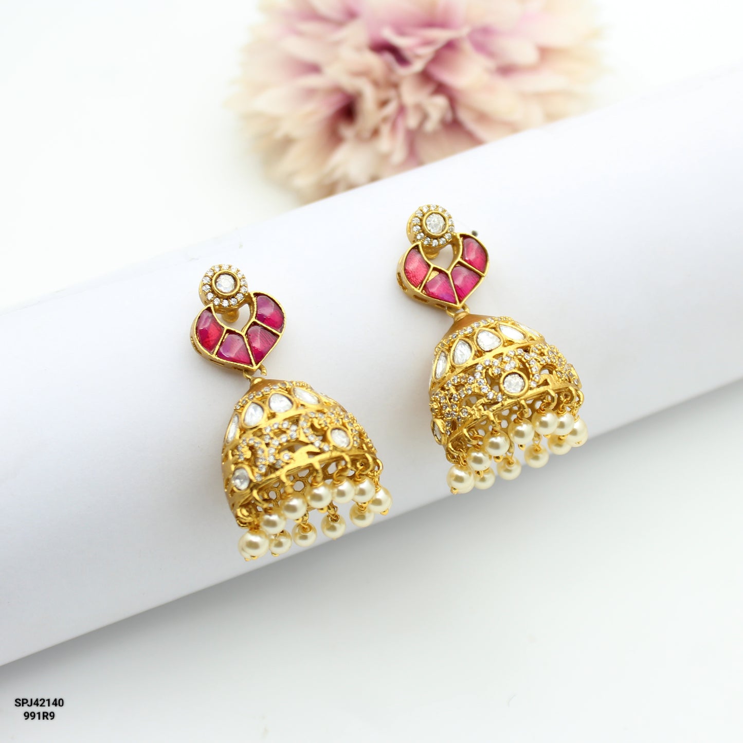 Victorian Moissanite Jhumki Red