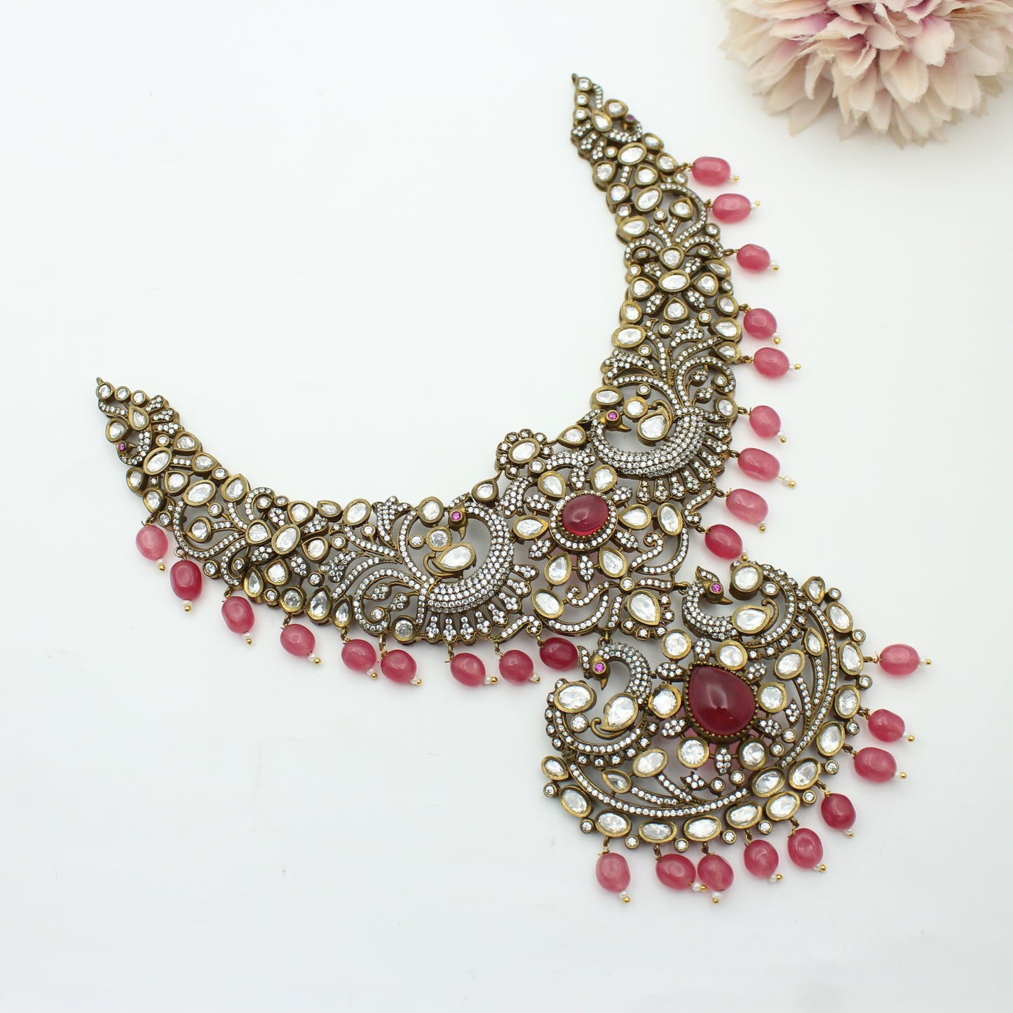 Victorian Broad Necklace Red With Push Back Earrings