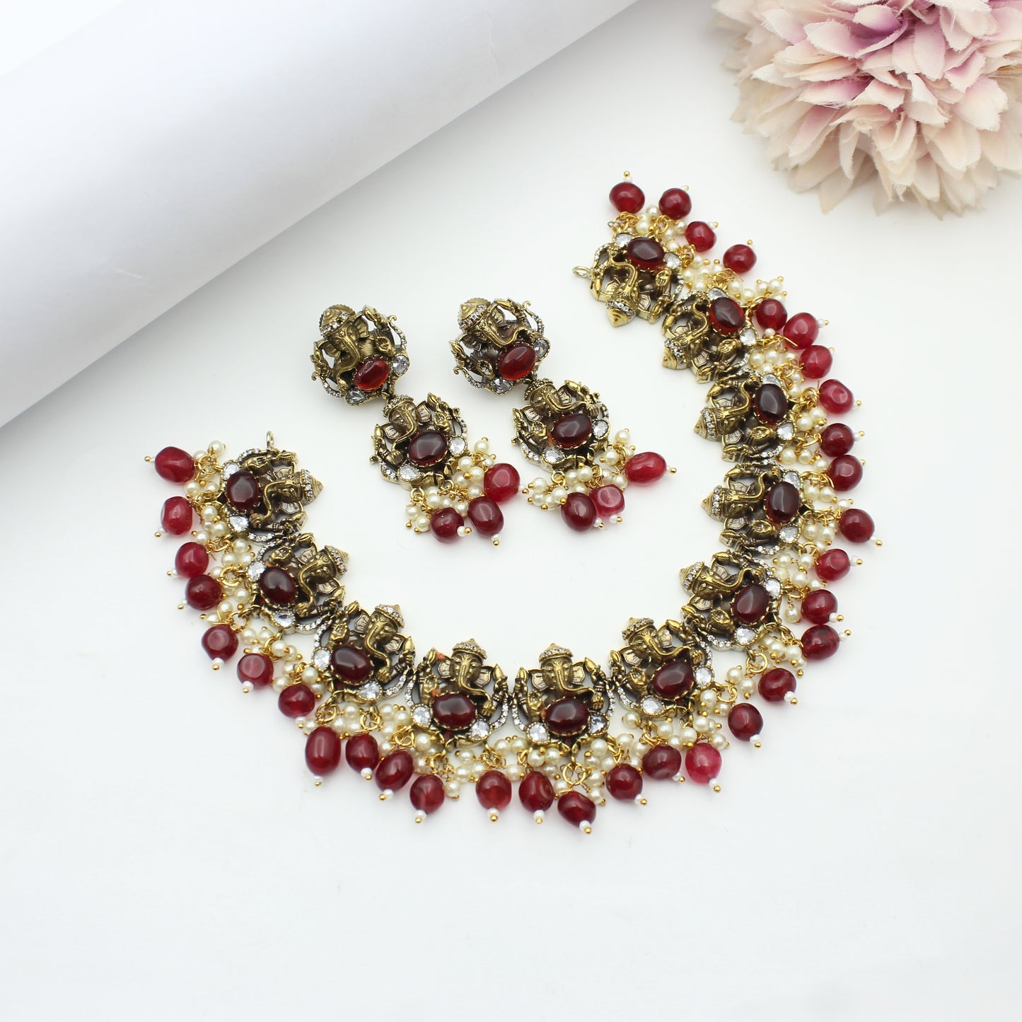 Victorian Ganesha Necklace Red