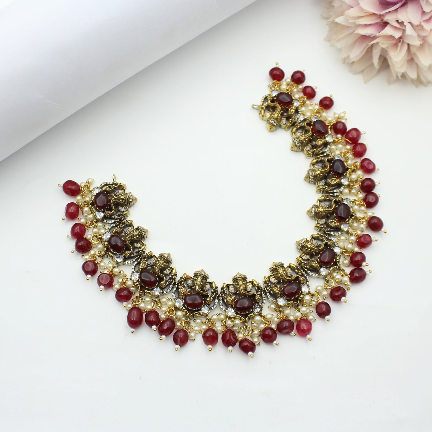 Victorian Ganesha Necklace Red