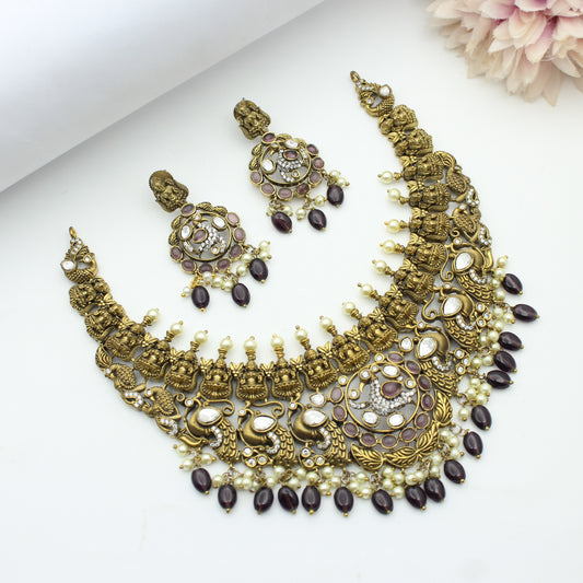 Victorian Peacock Laxmi Short Necklace Purple