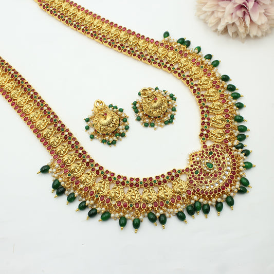 Pota Stone Peacock Necklace Set Long With Push Back Earrings