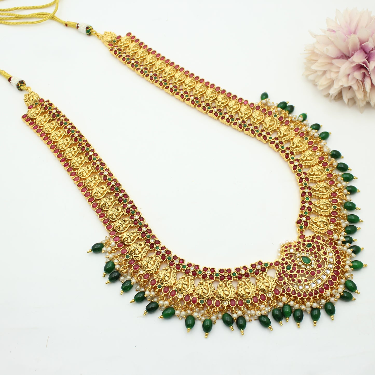 Pota Stone Peacock Necklace Set Long With Push Back Earrings