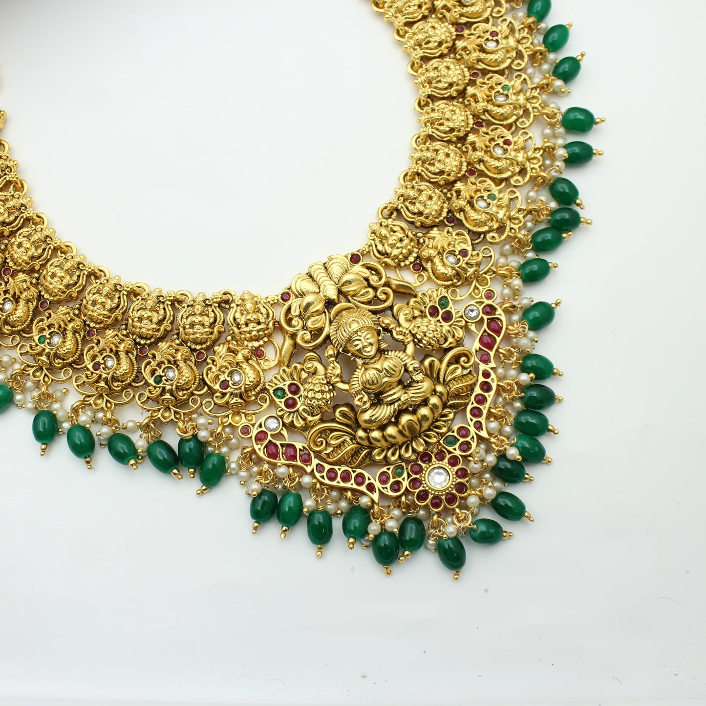Nakshi Laxmi Broad Necklace Set With Push Back Earrings