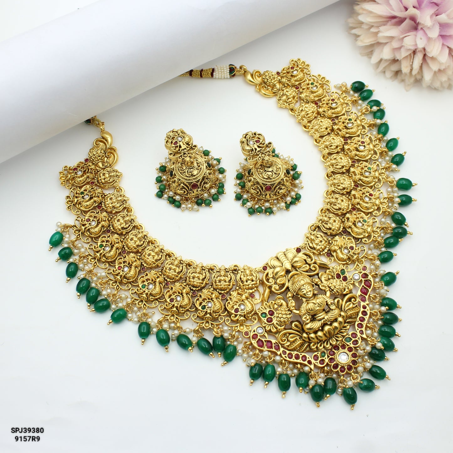 Nakshi Laxmi Broad Necklace Set With Push Back Earrings