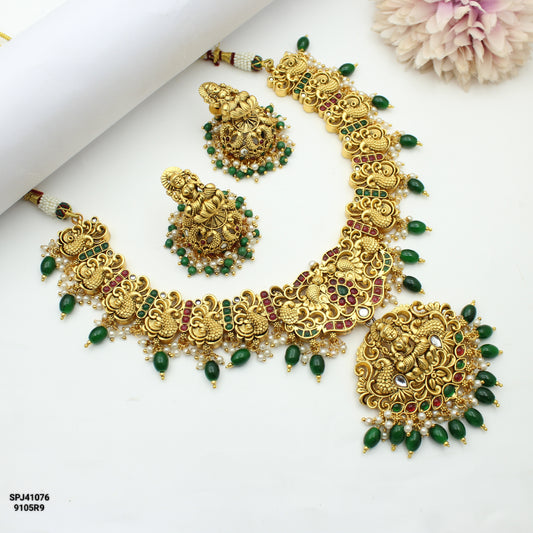 Nakshi Laxmi Peacock Short Necklace Multi With Push Back Earrings