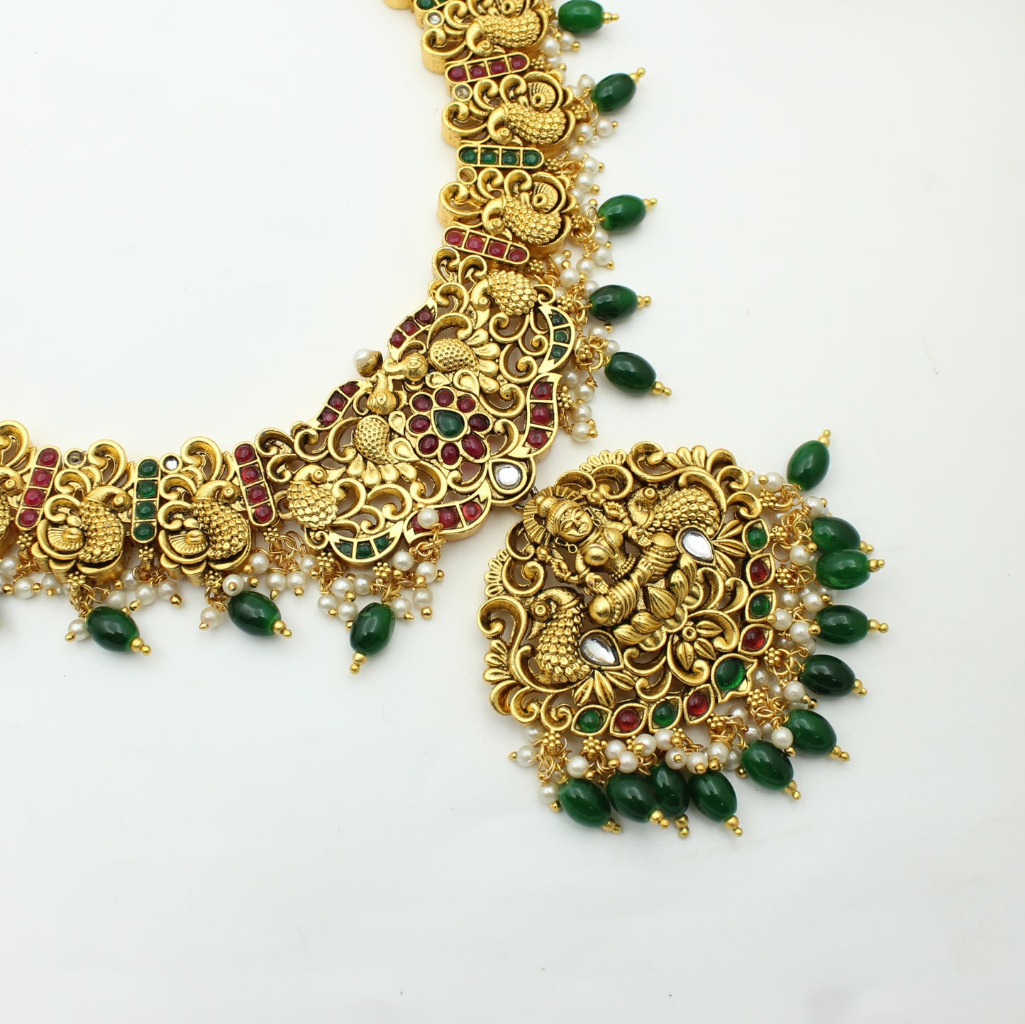 Nakshi Laxmi Peacock Short Necklace Multi With Push Back Earrings