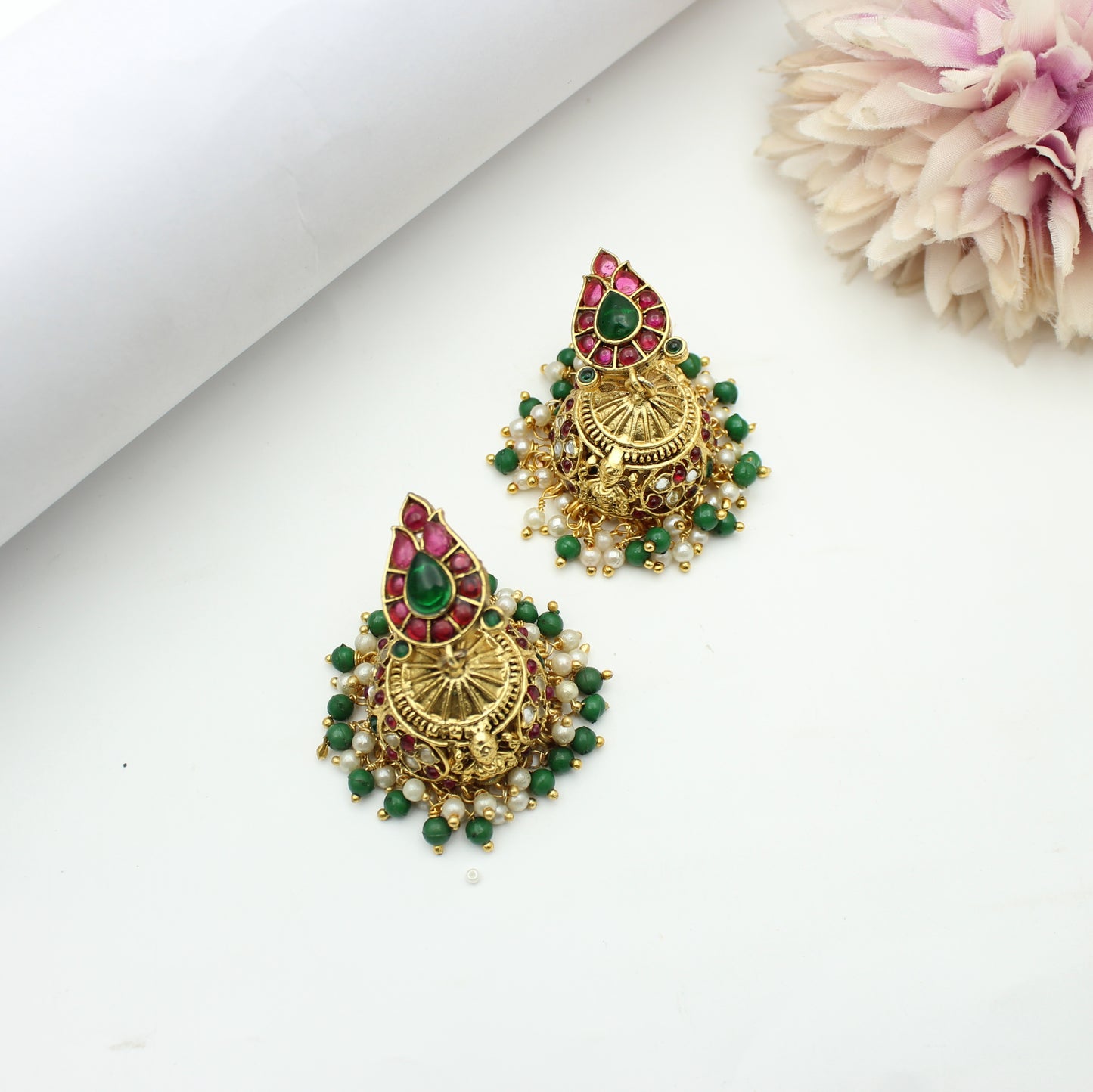 Multi Mango Laxmi Necklace Set Long With Push Back Earrings