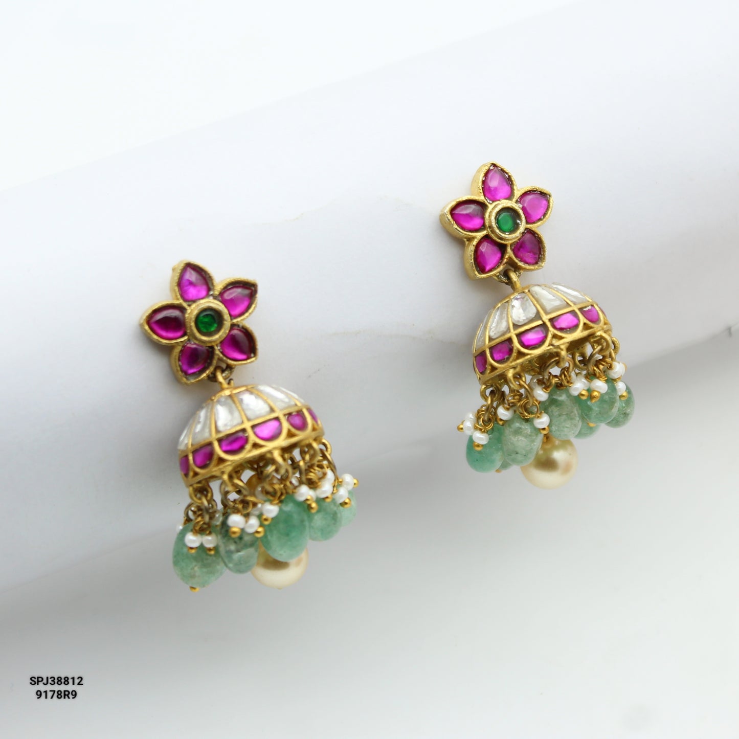 Jadau Flower Jhumki With Screw Back