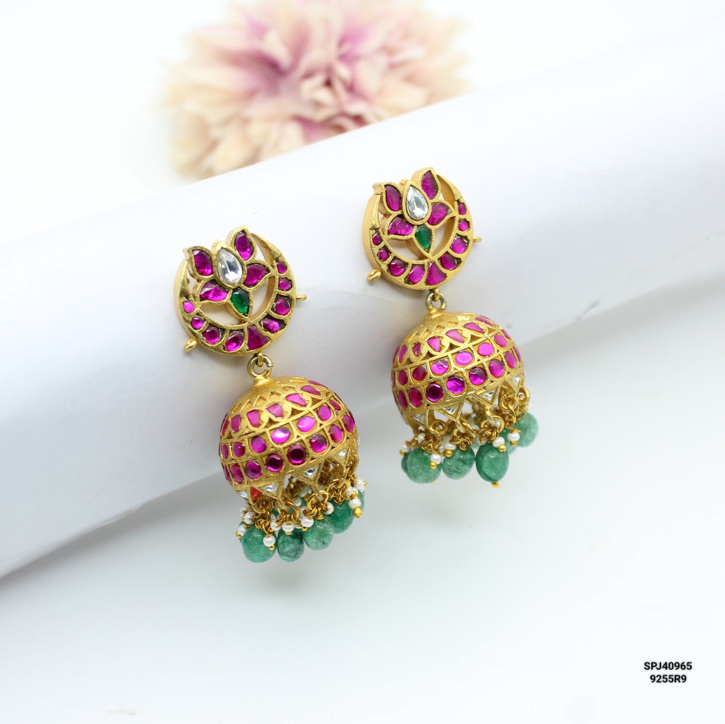Jadau Red Lotus Jhumki