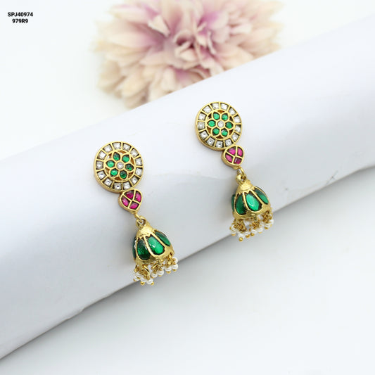 Jadau Green And White Jhumki