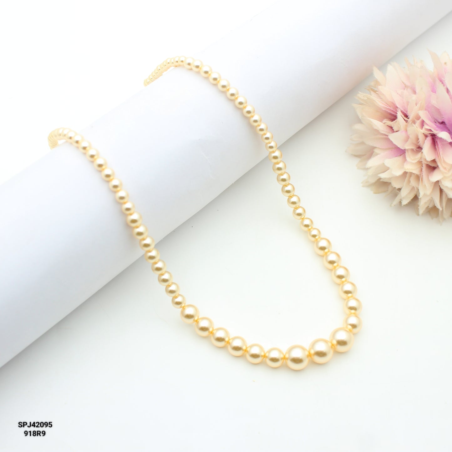 42095 Single Line Swarovski Pearls Mala (8.4 Inches)