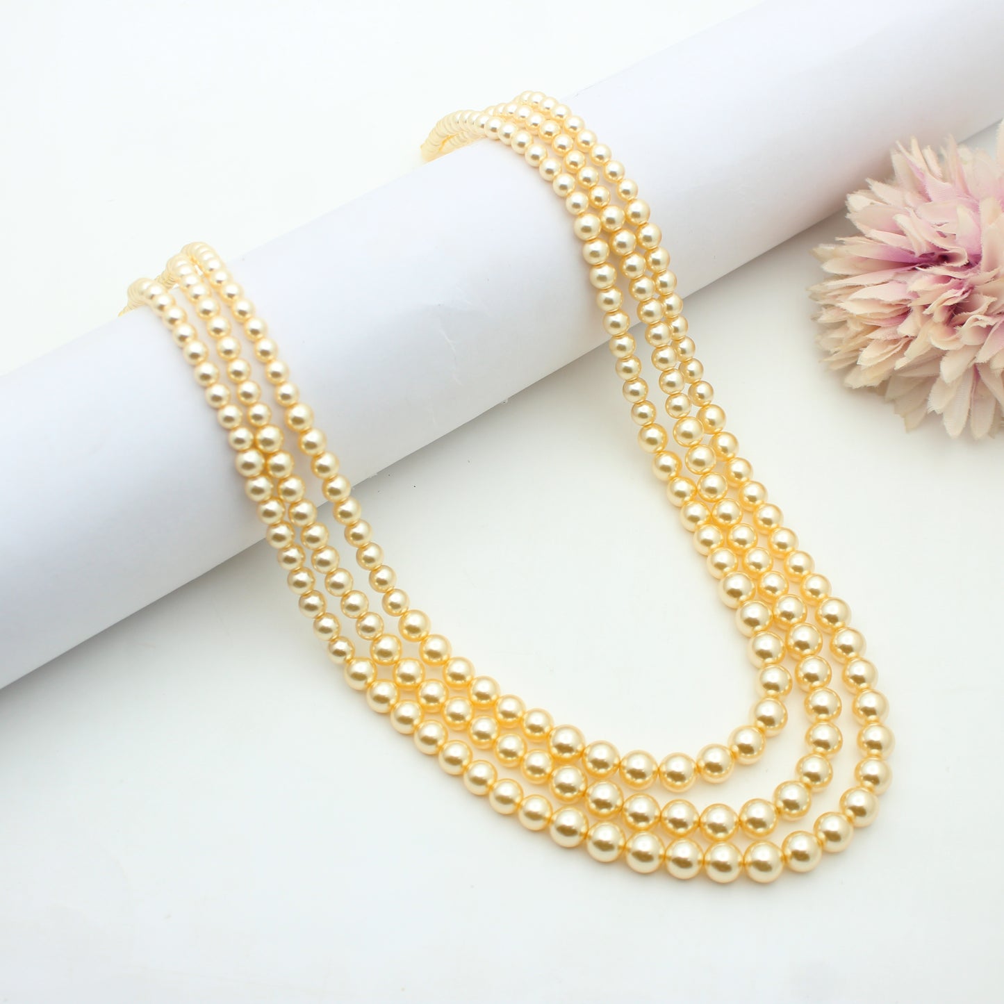 42123 3 Lines Swarovski Pearls Mala (11 Inches)