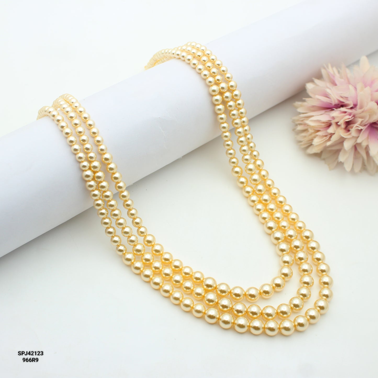 42123 3 Lines Swarovski Pearls Mala (11 Inches)