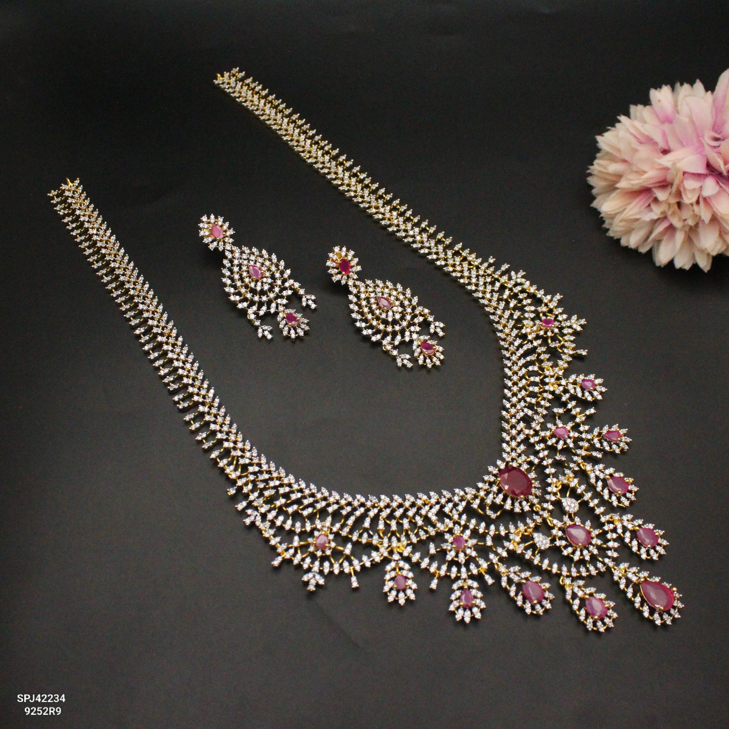 42234 GJ Broad Fancy Ruby Necklace Set