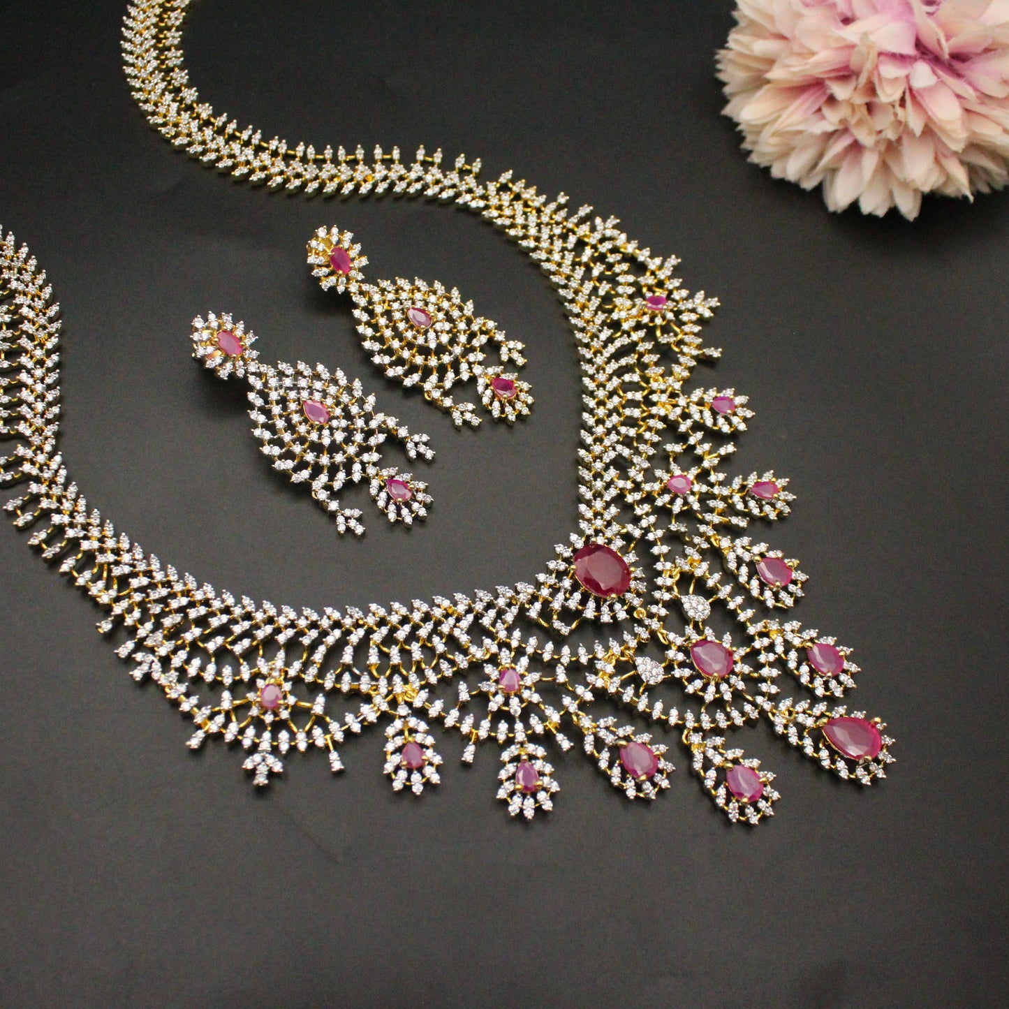 42234 GJ Broad Fancy Ruby Necklace Set