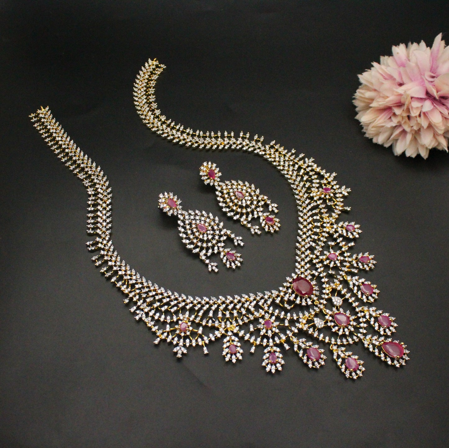 42234 GJ Broad Fancy Ruby Necklace Set