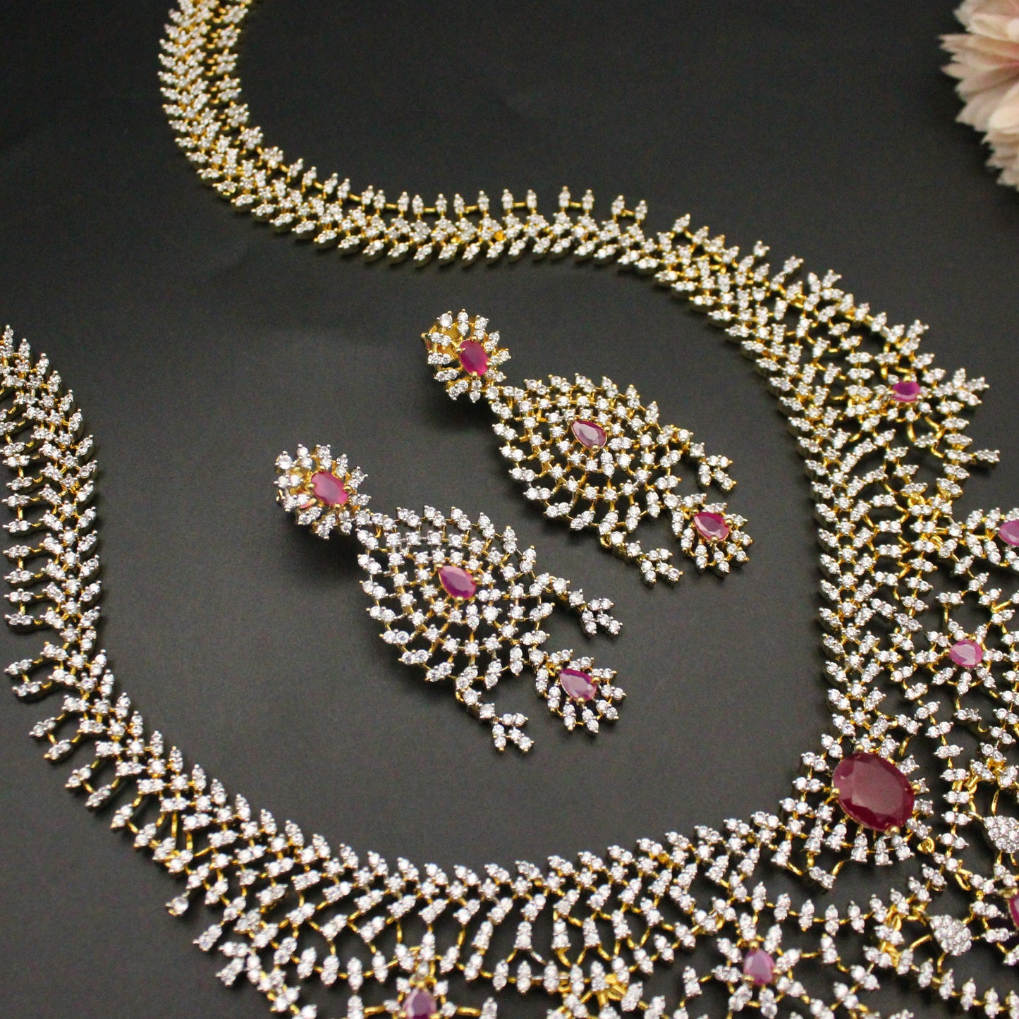 42234 GJ Broad Fancy Ruby Necklace Set