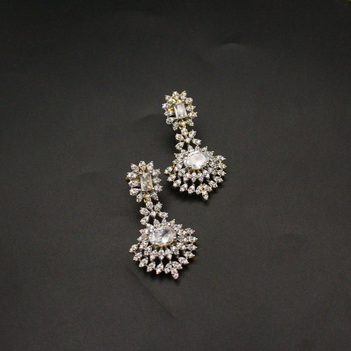 42230 GJ Full White 2 Layers Necklace Set With Screw Back Earrings