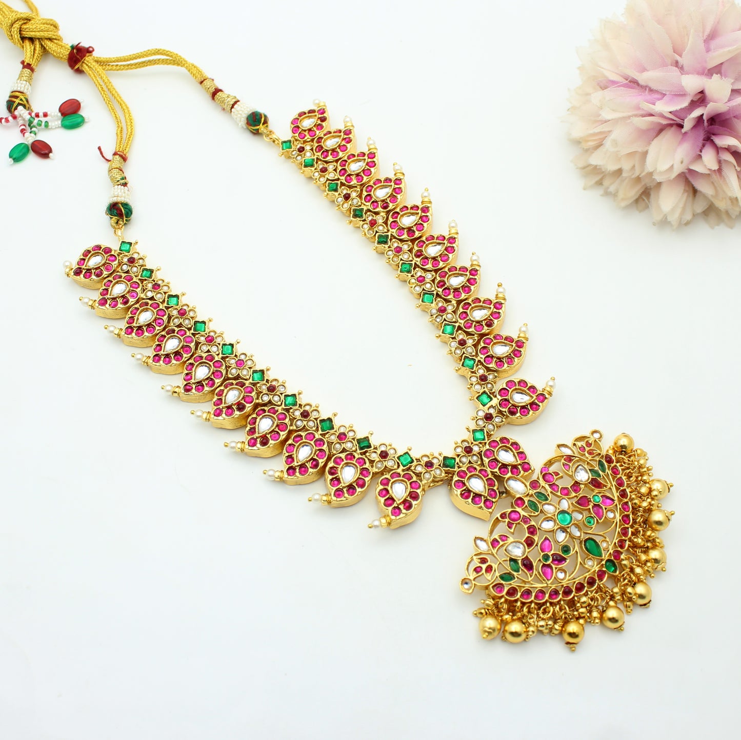 42260 Jadau Look a Like Mango Haaram Necklace With Golden Balls