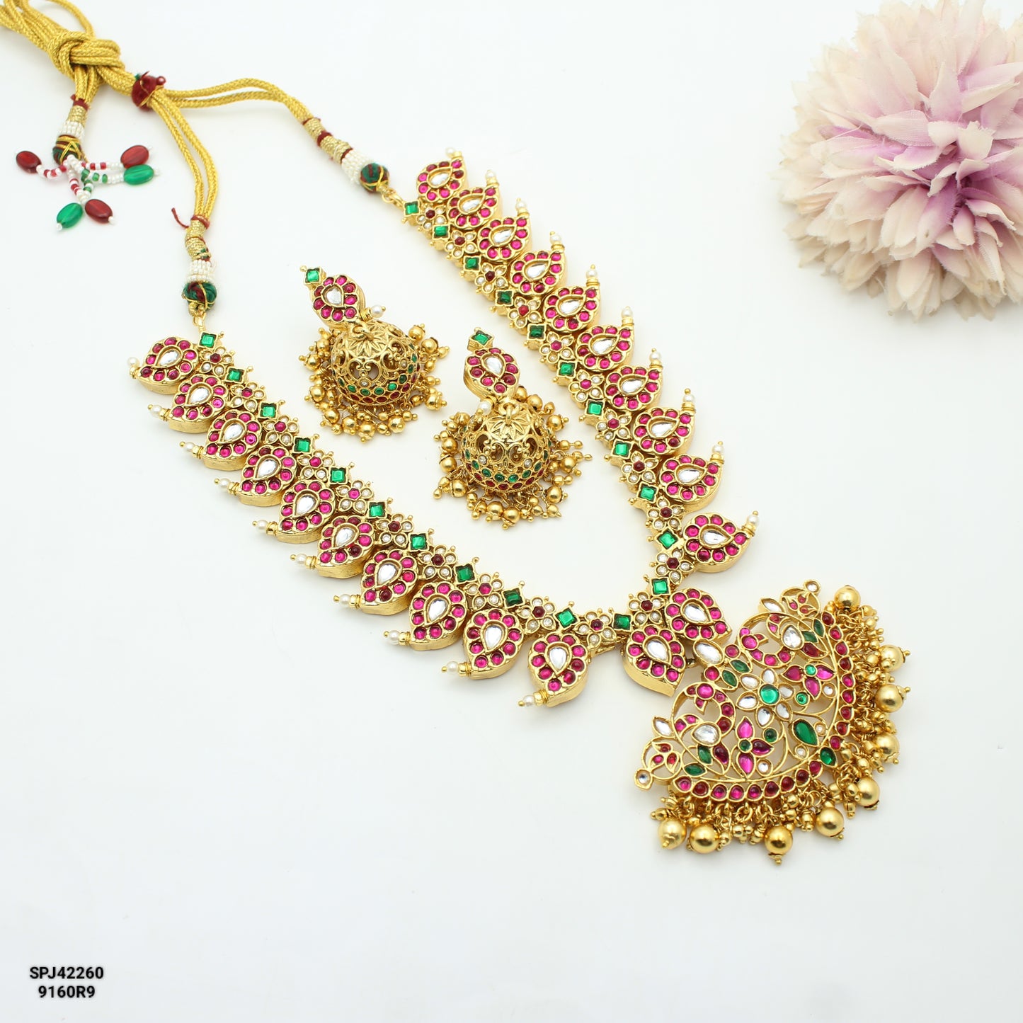 42260 Jadau Look a Like Mango Haaram Necklace With Golden Balls