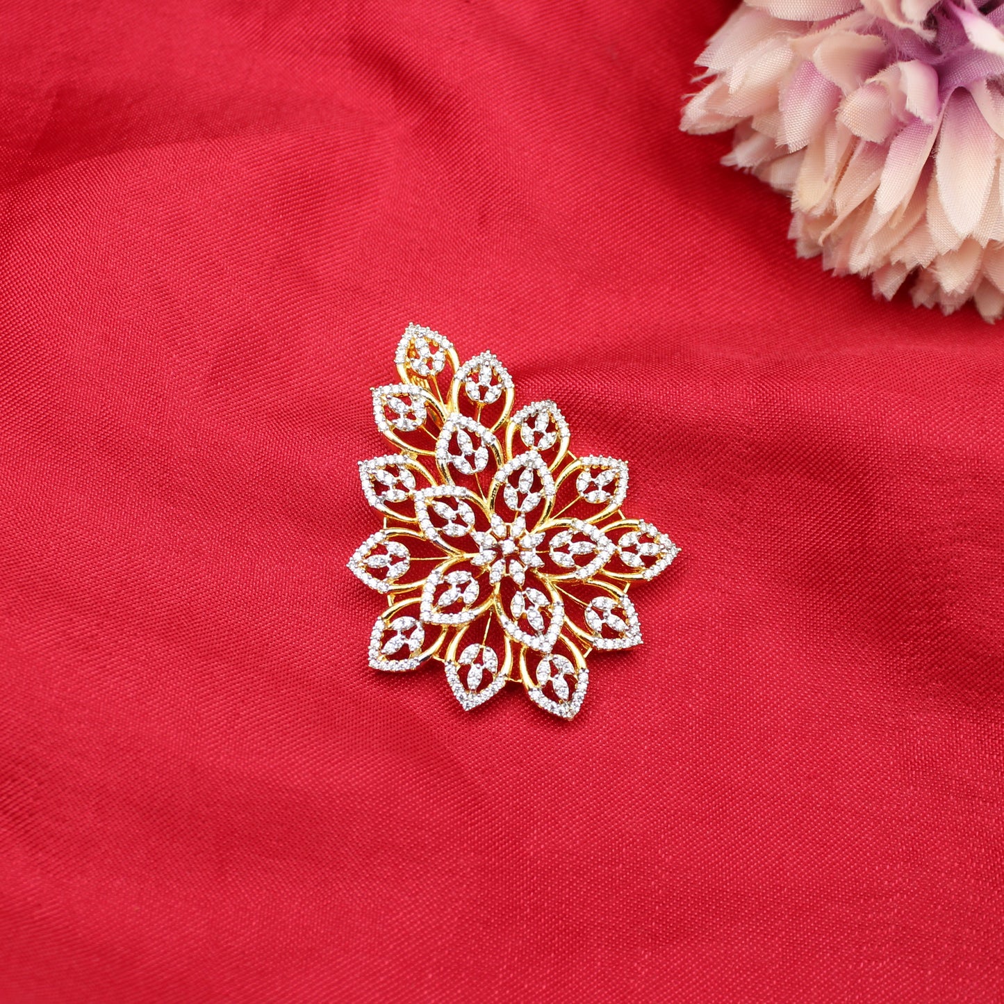 42287 GJ Flower Pendant Set Openable Hook With Push Back Earrings